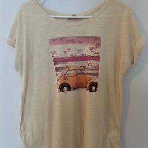 Women’s Cream Graphic Beach Car Tee - Size Medium